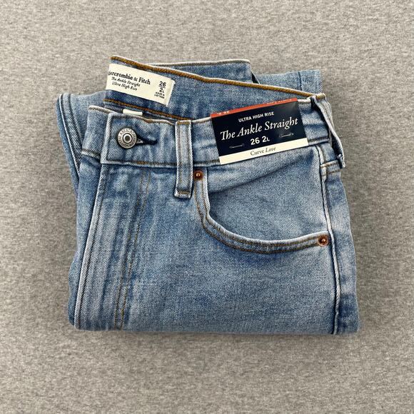 Abercrombie & Fitch Curve Love Ankle Straight Jeans 26 / 2 Long Hi Rise Fray Hem - Picture 4 of 16